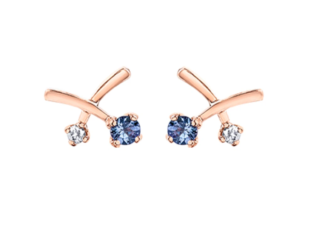 14K Rose & White Gold Tanzanite 0.04cttw Canadian Diamond Earrings 