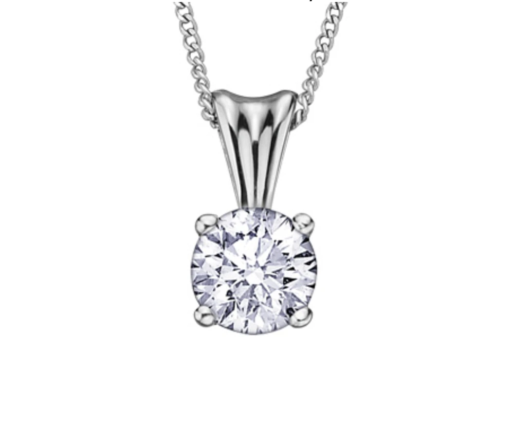 14K White Gold 0.10-0.50cttw Diamond Solitaire Pendant, 18" - Carat Total
