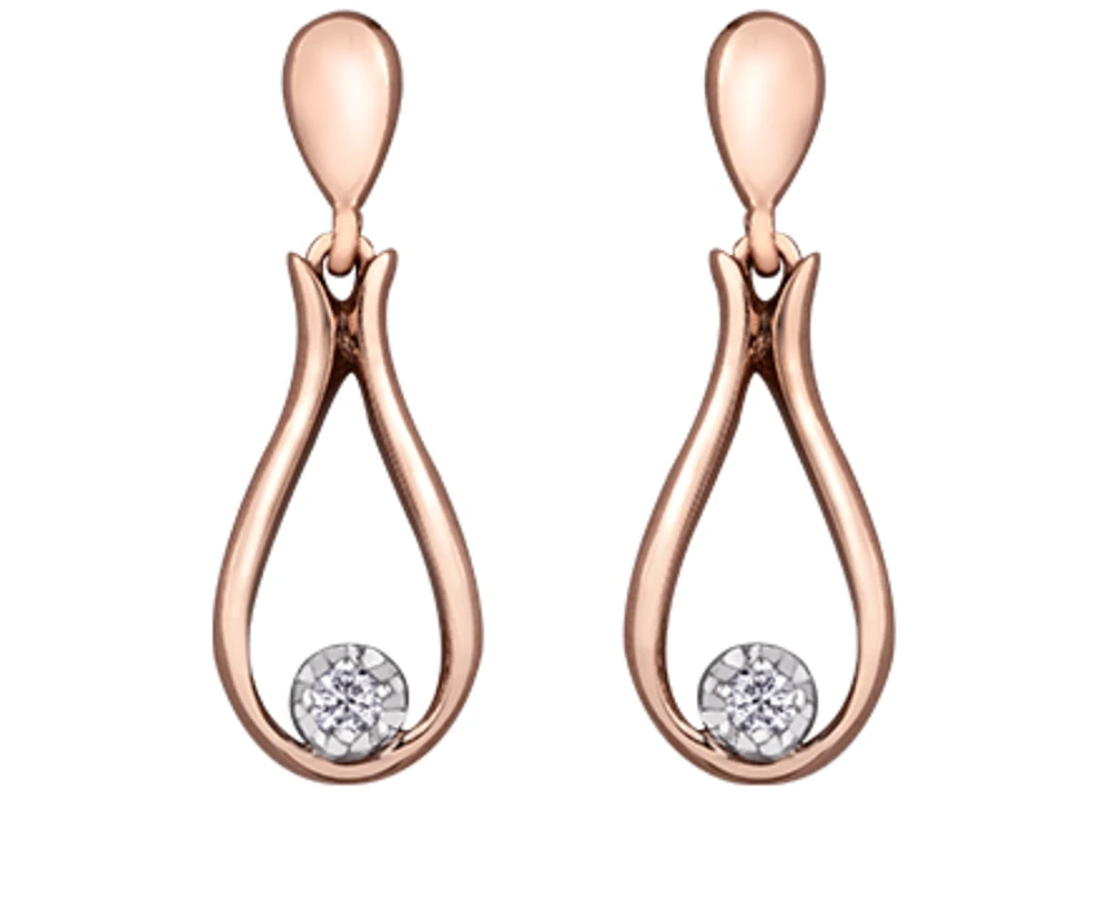 10K Rose Gold 0.06cttw Round Brilliant Canadian Diamond Dangle Earrings
