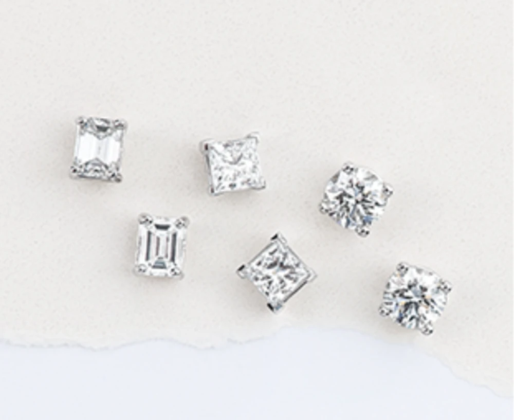 14K White Gold 0.10-1.00cttw Round Brilliant Canadian Diamond Stud Earrings - Carat Total /