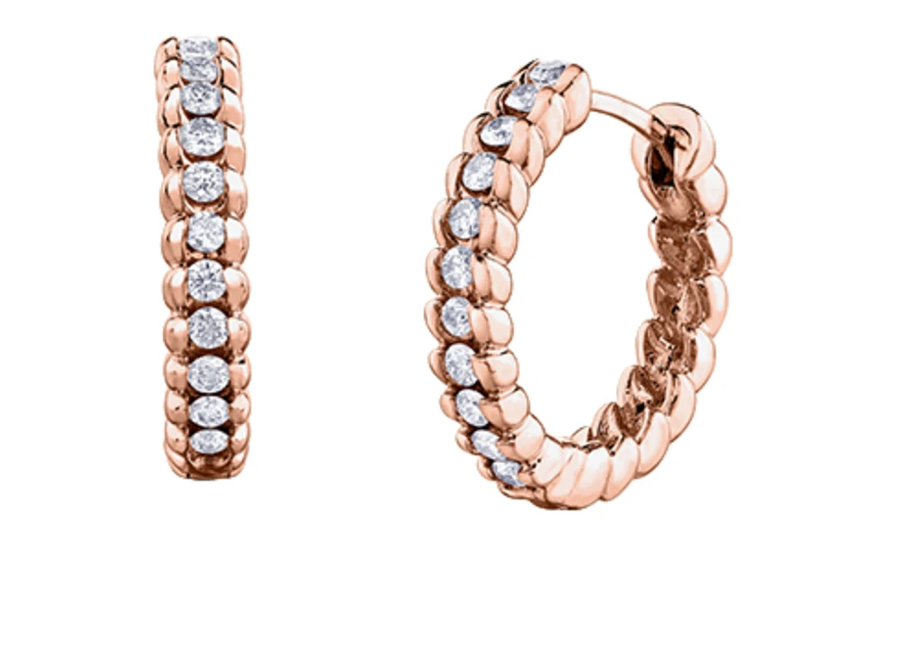 14K Yellow Gold 0.44cttw Round Brilliant Canadian Diamond Hoop Earrings