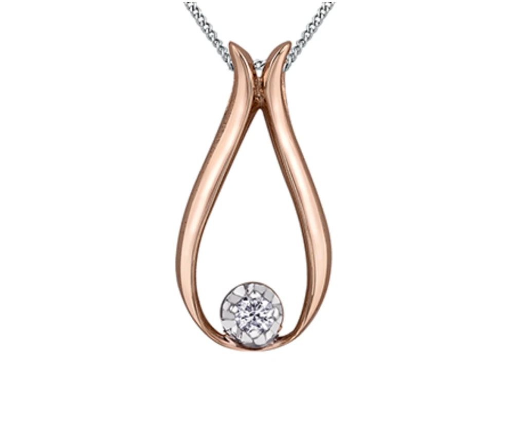 10K Rose Gold 0.03cttw Diamond Pendant, 18"