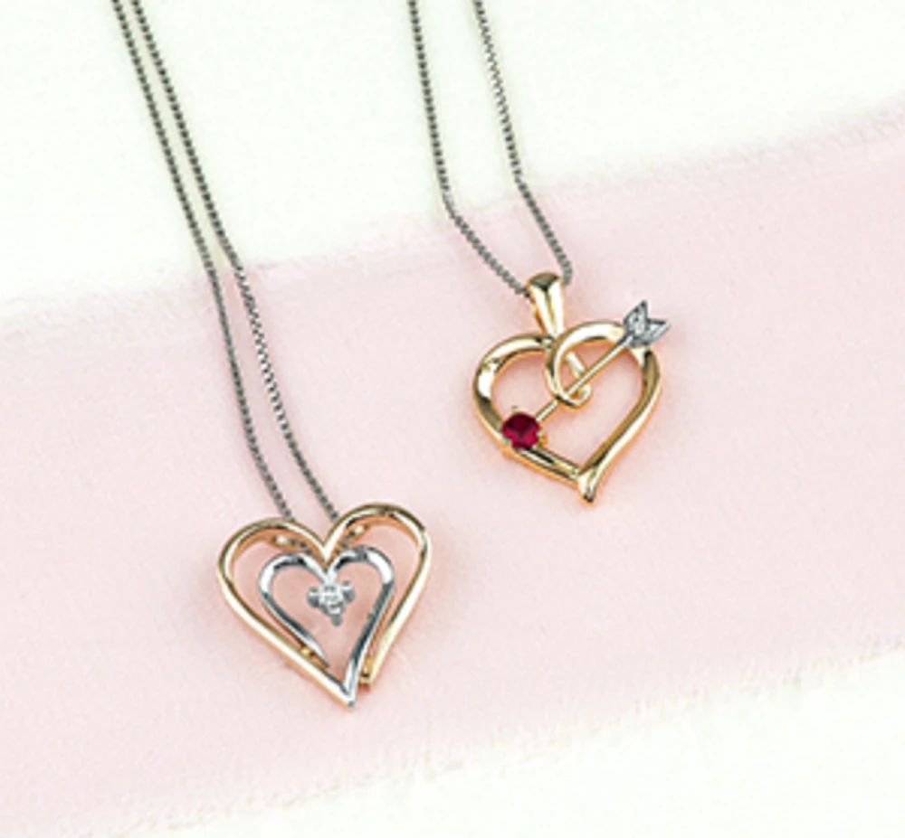 10K White & Yellow Gold 0.04cttw Diamond Heart Pendant, 18"