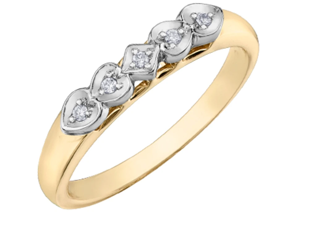 10K 2 Tone Gold 0.025cttw Canadian Diamond Wedding Band - 10K White Gold