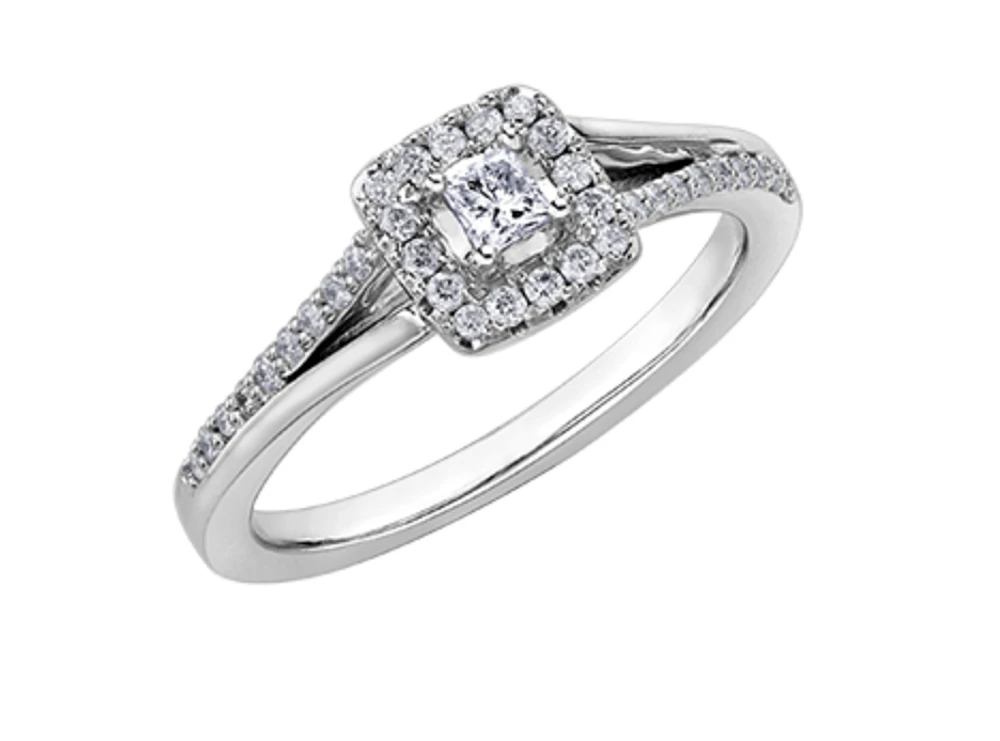 10K White Gold 0.30cttw Princess Canadian Diamond Engagement Ring