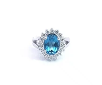 14K White Gold 3.05cttw Blue Topaz and 0.85cttw Diamond Ring - /
