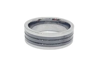 Tungsten Ceramic Triple Black Lined with Silver Edges LIMITED EDITION Ring - Size 10
