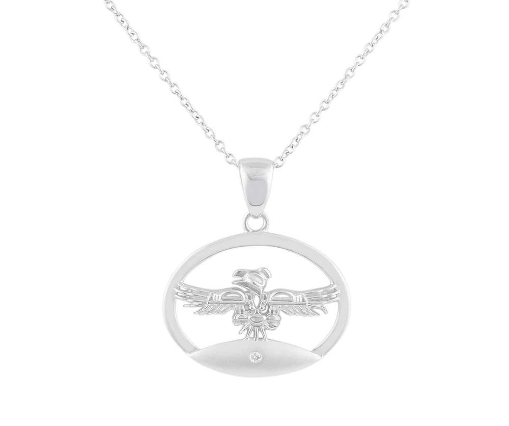 925 Sterling Silver 0.015cttw Canadian Diamond Thunderbird Pendant