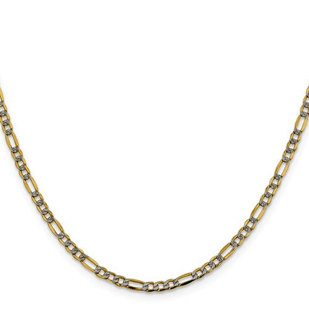 14K 3.9mm Semi-Solid with Rhodium Pavé Figaro Lobster Clasp Chain