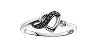 10K White Gold 0.04cttw Treated Black Diamond and 0.04cttw White Diamond Heart Ring, Size 6.5