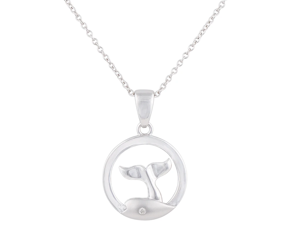 925 Sterling Silver 0.015cttw Canadian Diamond Whale Tail Pendant