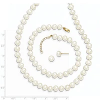 14k 6-7mm Fresh Water Cultured Pearl 7.25" with 1" Extender Bracelet 18" with 2" Extender Necklace and Earring Set