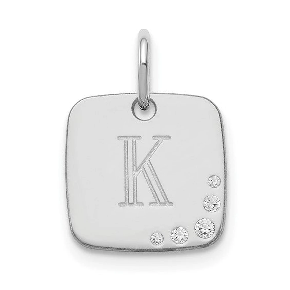 Cushion Initial with 0.027cttw Diamonds Charm - Sterling Silver