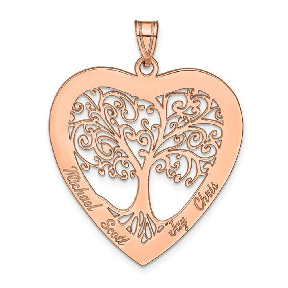 Polished Family Tree Heart Pendant (Up to 4 names) - Sterling Silver