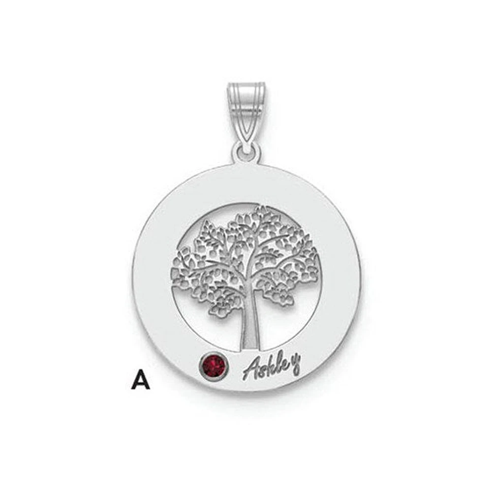Tree of Life Cutout Circle Charm with Names and Birthstones (up to 5 names and birthstones) - Sterling Silver