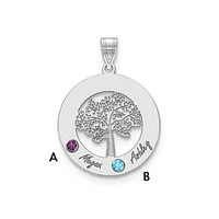 Tree of Life Cutout Circle Charm with Names and Birthstones (up to 5 names and birthstones) - Sterling Silver