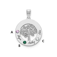 Tree of Life Cutout Circle Charm with Names and Birthstones (up to 5 names and birthstones) - Sterling Silver