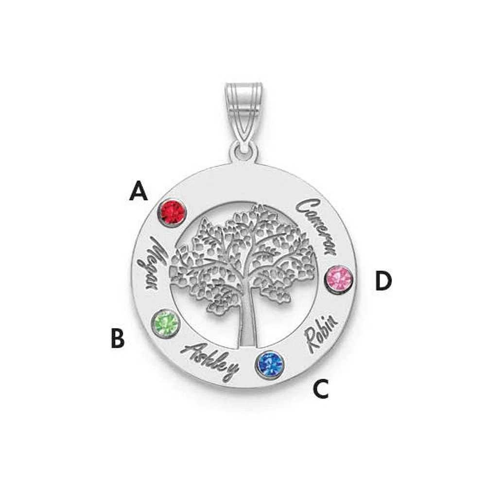 Tree of Life Cutout Circle Charm with Names and Birthstones (up to 5 names and birthstones) - Sterling Silver