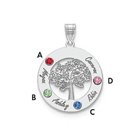Tree of Life Cutout Circle Charm with Names and Birthstones (up to 5 names and birthstones) - Sterling Silver
