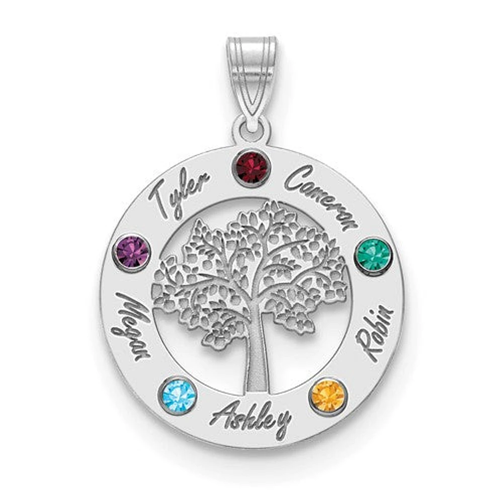 Tree of Life Cutout Circle Charm with Names and Birthstones (up to 5 names and birthstones) - Sterling Silver
