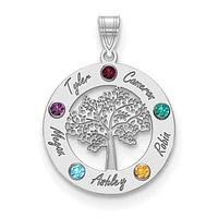 Tree of Life Cutout Circle Charm with Names and Birthstones (up to 5 names and birthstones) - Sterling Silver