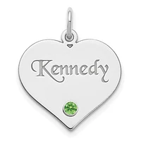 Sterling Silver/Rhodium-plated Personalized Heart with Crystal Birthstone Charm