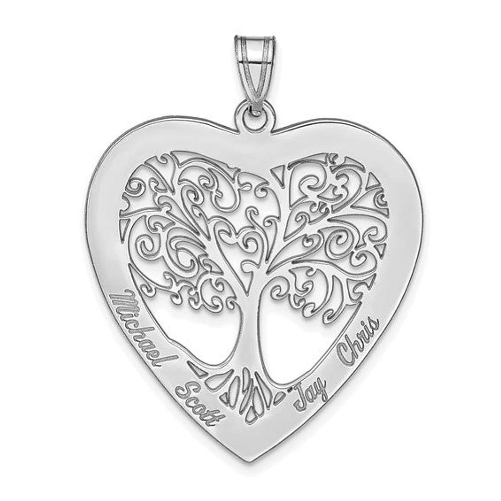 Polished Family Tree Heart Pendant (Up to 4 names) - Sterling Silver