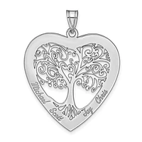 Polished Family Tree Heart Pendant (Up to 4 names) - Sterling Silver