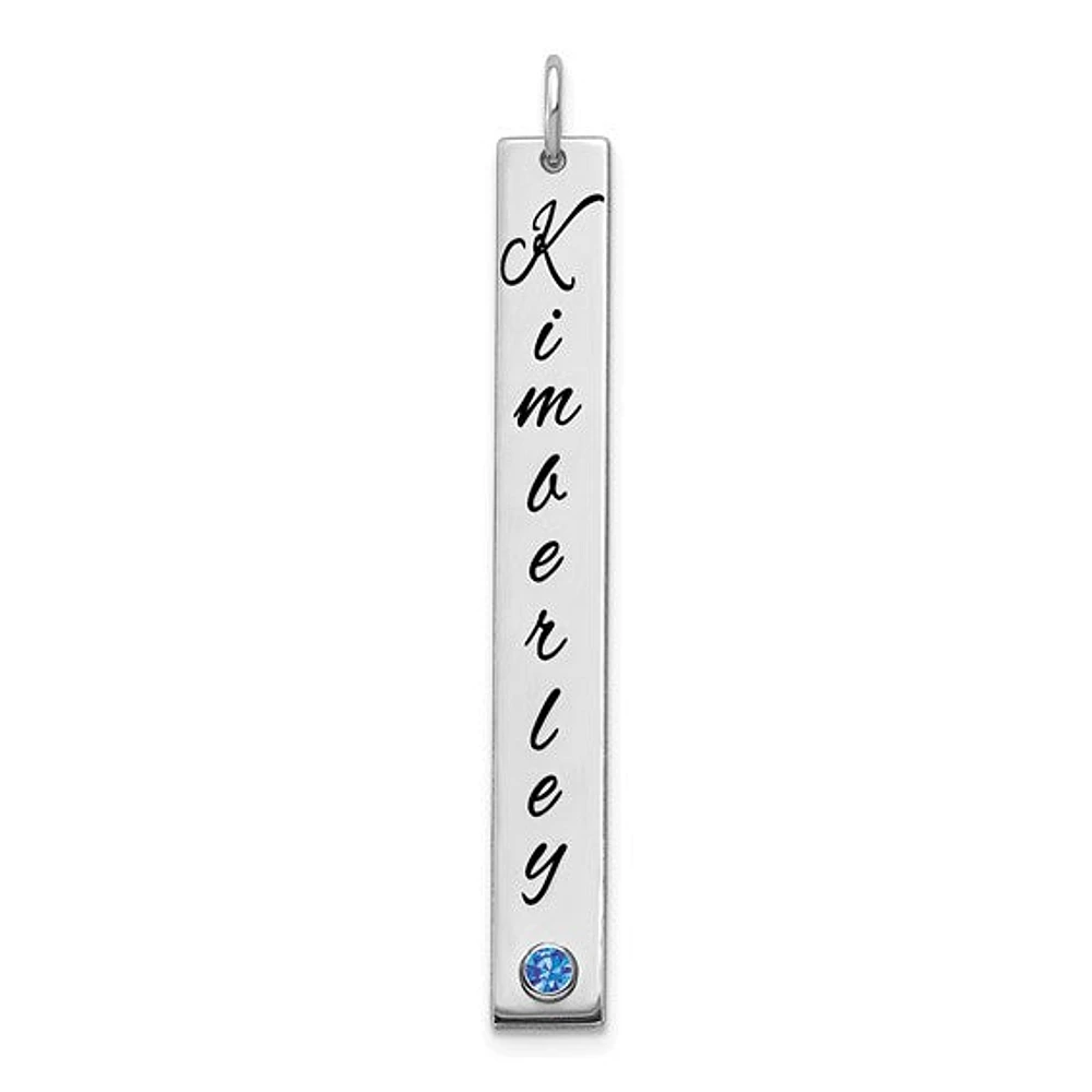 Enameled with 18k Bezel Crystal Birthstone Vertical Bar Charm - Sterling Silver