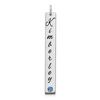 Enameled with 18k Bezel Crystal Birthstone Vertical Bar Charm - Sterling Silver
