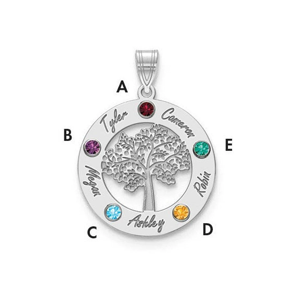 Tree of Life Cutout Circle Charm with Names and Birthstones (up to 5 names and birthstones) - Sterling Silver