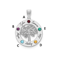Tree of Life Cutout Circle Charm with Names and Birthstones (up to 5 names and birthstones) - Sterling Silver