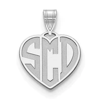 Etched Heart Monogram Pendants - Sterling Silver