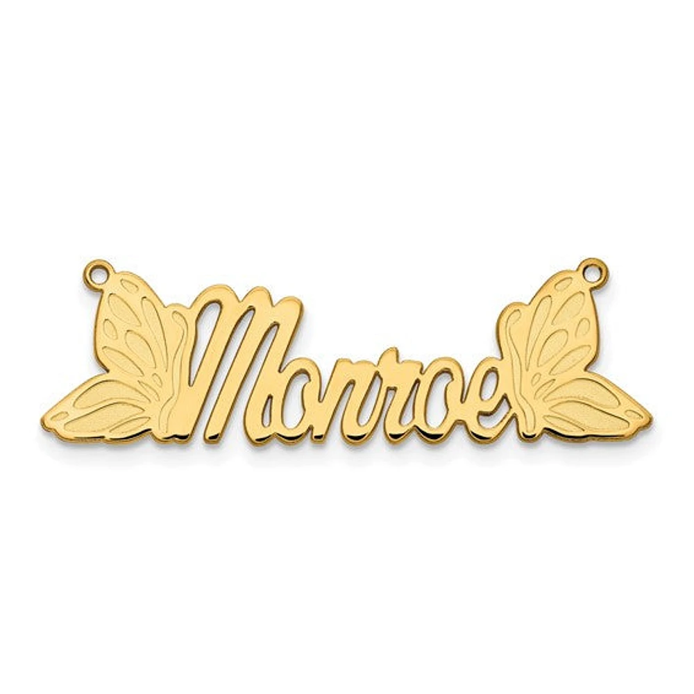 Butterfly Wings Nameplate Necklace with 1mm 18" Cable Chain - Sterling Silver