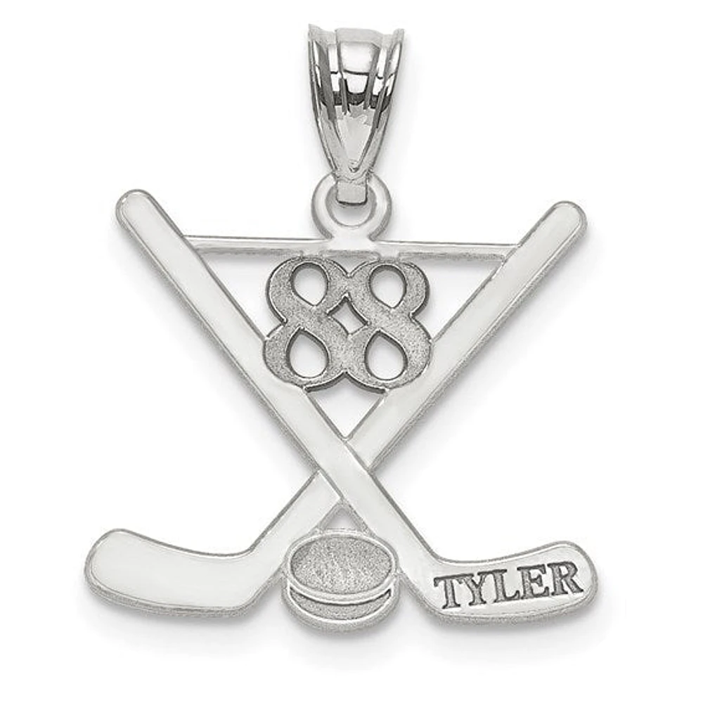 Laser Polished Name And Number Hockey Pendants - Sterling Silver