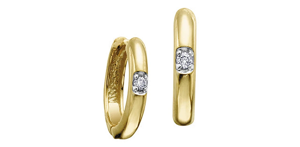 10K Yellow Gold 0.06cttw Round Cut Canadian Diamond Hoop Huggie Hinged Earring