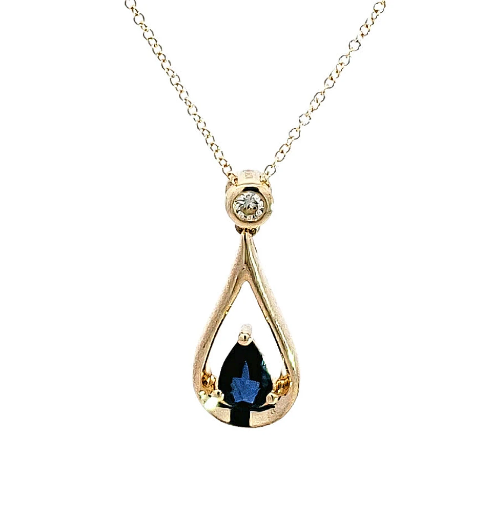 10K Yellow Gold 6mm Sapphire and Diamond Pendant - 18 inches