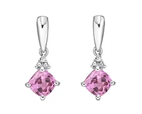 10K White Gold 5mm Princess Cut Created Pink Sapphire and 0.012cttw Diamond Dangle Earrings with Butterfly Backings