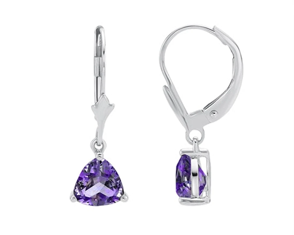 10K White Gold  1.60cttw Amethyst Dangle Earrings with Lever Backs