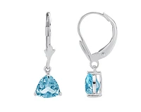10K White Gold Blue Topaz Trillion Cut Euro Back Earrings