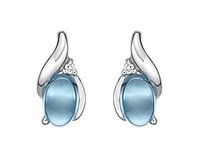 10K White Gold 6x4mm Oval Cabochon Cut Swiss Blue Topaz and 0.02cttw Diamond Earrings
