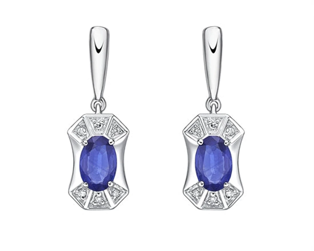 10K White Gold 5x3mm Oval Cut Tanzanite and 0.04cttw Diamond Dangle Earrings with Butterfly Backings