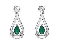 10K White Gold 5x3mm Pear Cut Emerald and 0.08cttw Diamond Dangle Earrings with Butterfly Backings