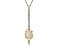 10K Gold 6x4mm Oval Cut White Opal and Diamond Pendant