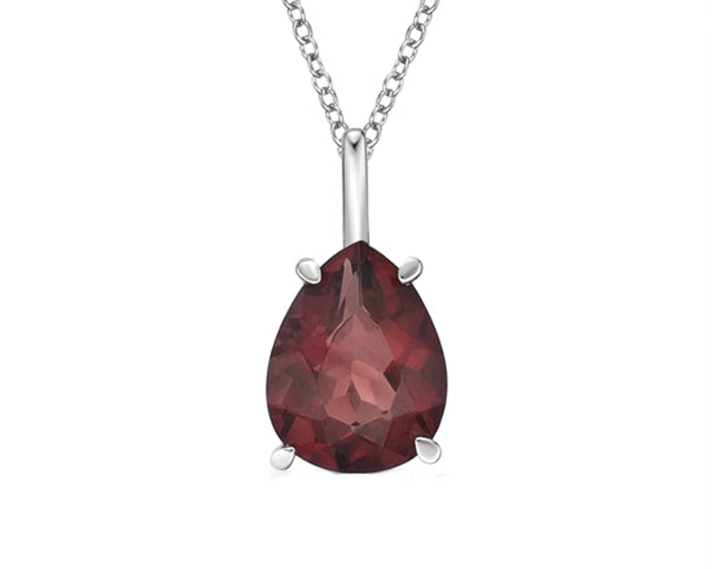 10K White Gold 9x7mm Pear Cut Garnet Pendant - 18 inches