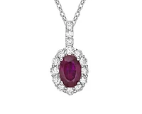 14K White Gold 6x4mm Oval Cut Ruby and 0.265cttw Diamond Halo Pendant  - 18 Inches