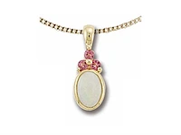 10K Yellow Gold 7x5mm Oval Cut Opal and Round Cut Pink Tourmaline Pendant - 18 Inches