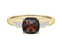 10K Yellow Gold 7mm Cushion Cut Garnet and 0.051cttw Diamond Ring - Size 7