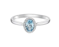 10K White Gold 6x4mm Swiss Blue Topaz and 0.06cttw Diamond Ring - Size 7