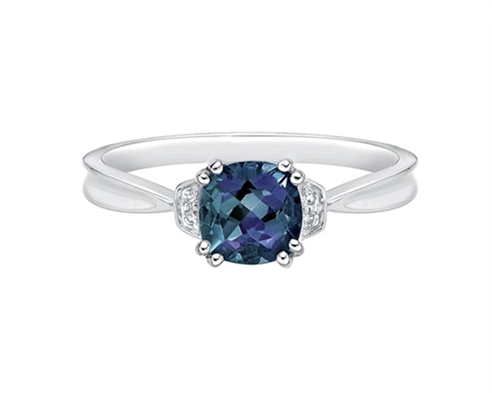 10K Gold 1.00cttw Created Alexandrite and 0.02cttw Diamond Ring